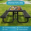 Outdoor Steel Picnic Rectangular Table With Umbrella Pole - Black - Image 6
