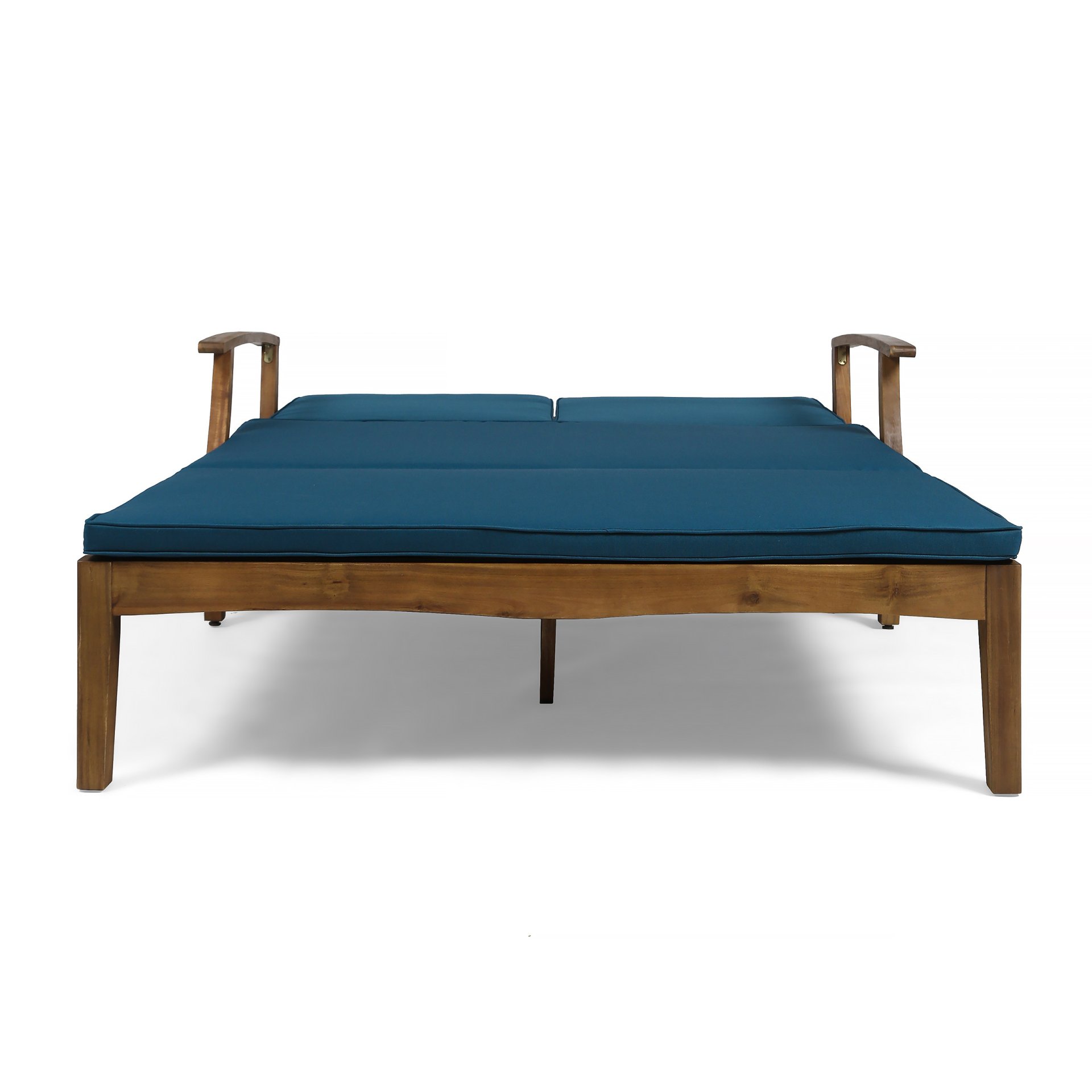 Etherealize - Outdoor Adjustable Double Chaise Lounge With Water Resistant Cushions - Teak / Blue - Image 5