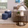 Multi Functional Ottoman And Table Set With Drum Stool Storage Space - Dark Blue - Image 7