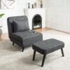 3 In 1 Foldable Linen Chaise Lounge With Adjustable Backrest Footrest & Detachable Pillow Convertible Chair Bed Accent Chair Small Space Sofa Bed For Living Room Bedroom And Office - Gray - Image 2