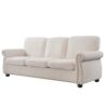 Soft Sofa, Upholstered 3 Seater Couch, Loose Back Cushions And Turned Legs - Ivory - Image 2