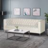 Contemporary 3 Seater Sofa & Button Tufted Design - Beige - Image 2
