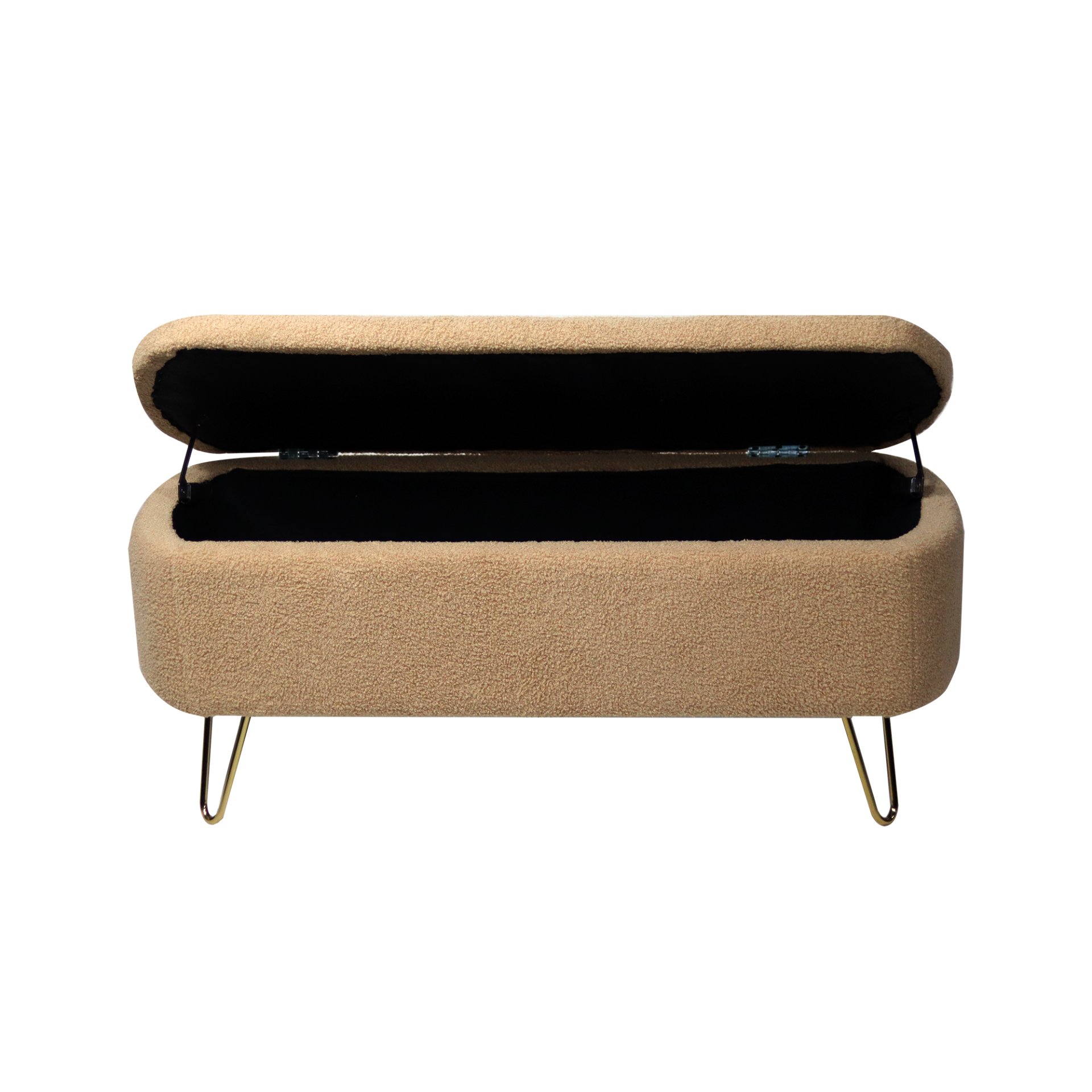 Storage Ottoman Bench For End Of Bed Gold Legs, Modern Camel Faux Fur Entryway Bench Upholstered Padded With Storage For Living Room Bedroom - Camel - Image 10