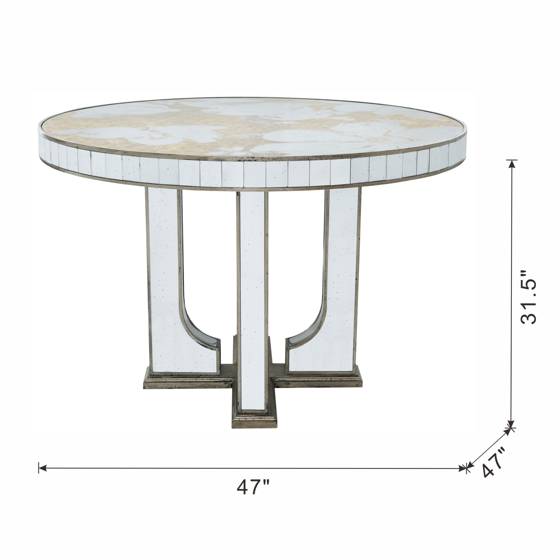 Round Dining Table With Elegant Floral Design And Mirrored - Silver Multi - Image 7