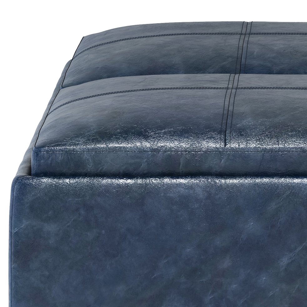 Avalon - Square Coffee Table Storage Ottoman - Denim Blue - Image 3