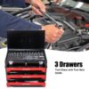 20'' Portable 3 Drawer Steel Toolbox, 4 Layers Of Tools With Metal Latches, With Top Storage Tray And Carrying Handle, Multi Function Tool Storage For Garage, Home, Or Workbench - Black / Red - Image 12