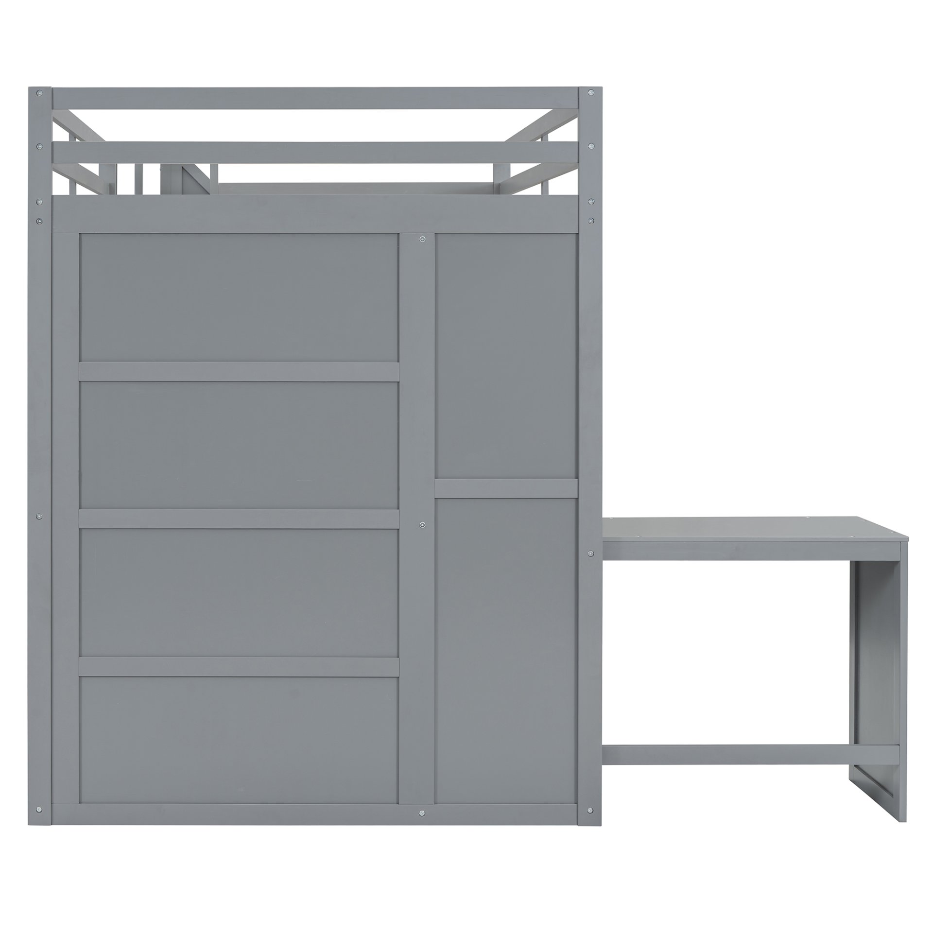 Full Size Loft Bed With Wardrobe, Desk And Shelves - Gray - Image 8