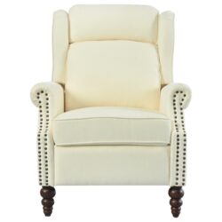 Push Back Recliner Chair Upholstered With Classic Wing Back And Solid Gourd-Shaped Legs For Living Room - Beige