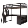 Full Loft Bed With U Shaped Desk, Storage Compartments And Tri Fold Mirror - Espresso - Image 4