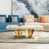Modern Rectangular Coffee Table With Marble Pattern Top, Stainless Steel Base - Gold - Image 9