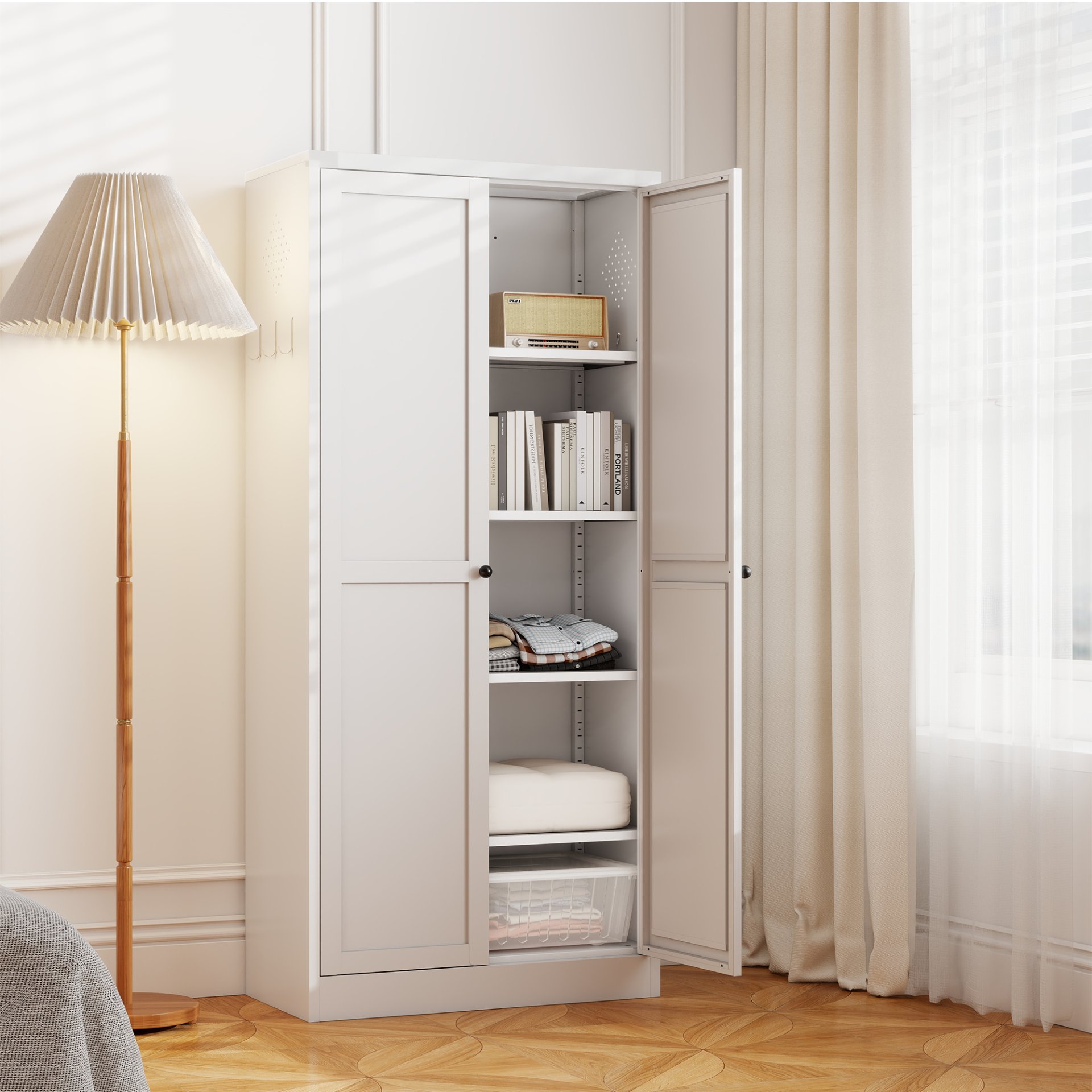 Metal Kitchen Pantry Cabinet With Adjustable Storage And 4 Heavy Duty Shelves - White - Image 4