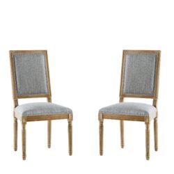 French Country Dining Chairs (Set of 2) Elegant Cane Backrest & Upholstered Seats Solid Rubberwood Frame - Grayish Green