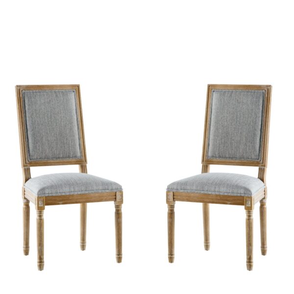 French Country Dining Chairs (Set of 2) Elegant Cane Backrest & Upholstered Seats Solid Rubberwood Frame - Grayish Green