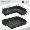 L-Shaped Sofa Couch With Pull Out Bed With Nailhead Trim & Rolled Arm, Sectional Couches, For Living Room - Green - Image 3