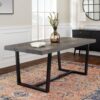 Modern Distressed Solid Wood And Metal Open Frame Dining Table - Gray - Image 4