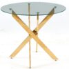 Dining Table With Cross Metal Leg And Glass, Modern Space Saving Kitchen Table For Living Room - Golden - Image 2