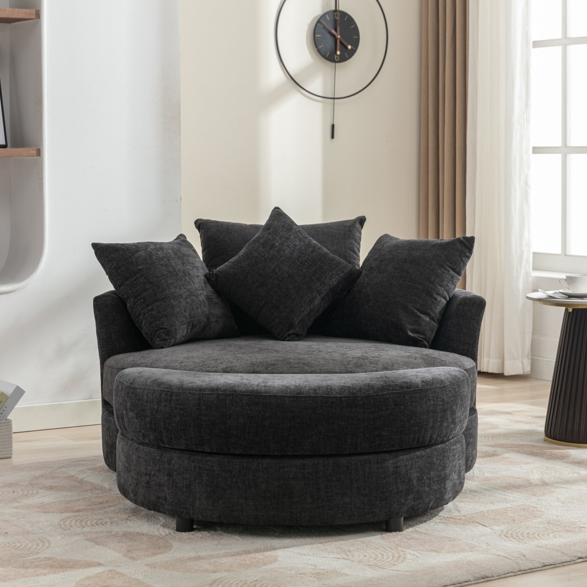 360° Swivel Accent Barrel Chair With Storage Ottoman & 4 Pillows, Modern Chenille Leisure Chair Round Accent For Living Room - Gray - Image 14