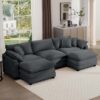 Modern Oversized Modular Cushion Sofa With Ottoman Corduroy L Shaped Low Back Deep Seating Sofa Set - Gray - Image 11
