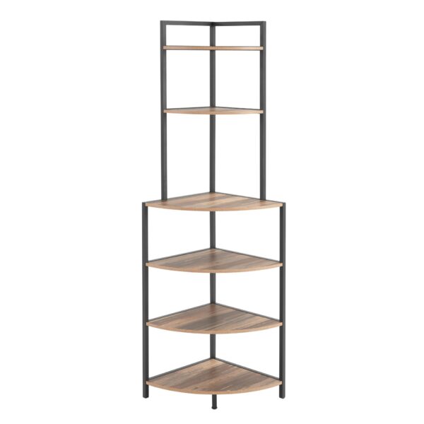 6 Tier Corner Open Shelf Modern Bookcase Wood Rack Freestanding Shelving Unit, Plant Album Trinket Sturdy Stand Small Bookshelf Space-Saving For Living Room Home Office Kitchen Small Space - Rustic Brown