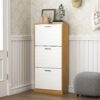Freestanding Shoe Storage Cabinet With 3 Flip Drawers - White / Natural - Image 2