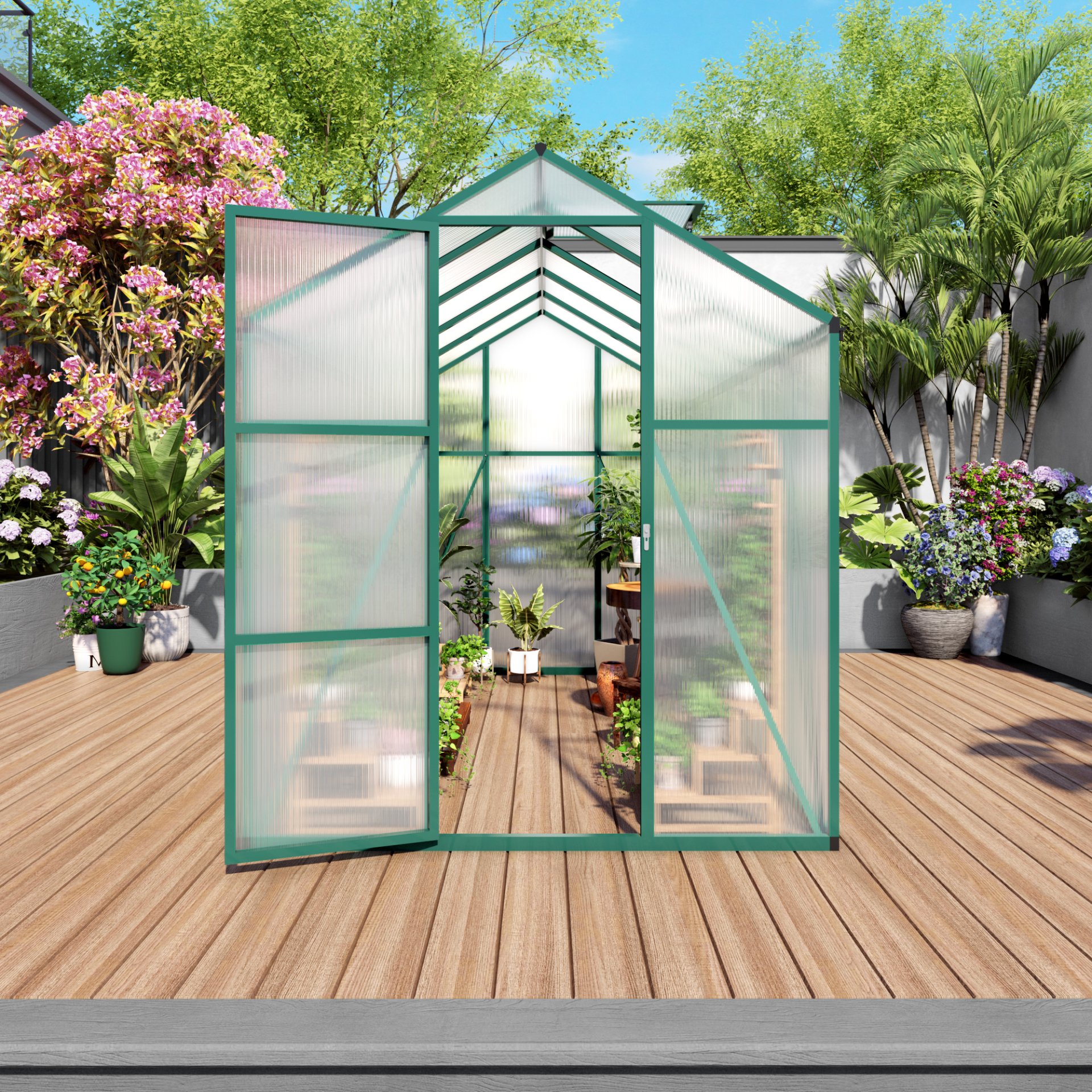 Newly Marketed Gain Height Windproof Aluminum Greenhouse 6 X 10 Ft Polycarbonate Greenhouse Raised Base And Anchor Aluminum Heavy Duty Walk - In Greenhouses For Outdoor Backyard In All Season - Green - Image 9