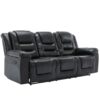 3 Seater Home Theater Recliner Manual Recliner Chair With Two Built-In Cup Holders For Living Room - Black - Image 8