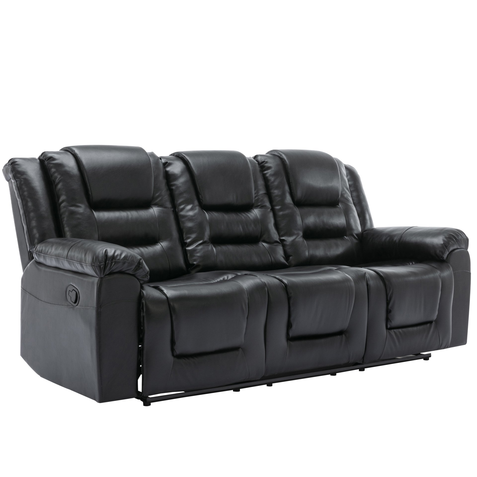 3 Seater Home Theater Recliner Manual Recliner Chair With Two Built-In Cup Holders For Living Room - Black - Image 8