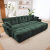 Elegant Textured 3 Seater Sofa Set With 3 Ottomans And Pillows Frame - Green - Image 14