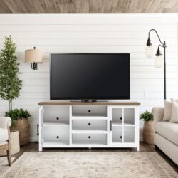 Hampton - TV Stand Console For TVs Up To 80" - Jasmine Whitewash / Barnwood