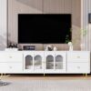 Modern TV Stand For TVs Up To 75", Entertainment Center With Glass Door, 4 Drawers And 2 Cabinets, 5 Metal Legs And Metal Handles For Living Room - White - Image 6
