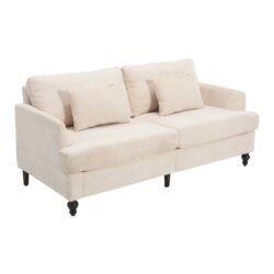 Mid Century Modern Chenille Fabric Loveseat Sofa With Brown Wood Feet, 2 Seat Upholstered Couch For Living Room And Bedroom - Beige