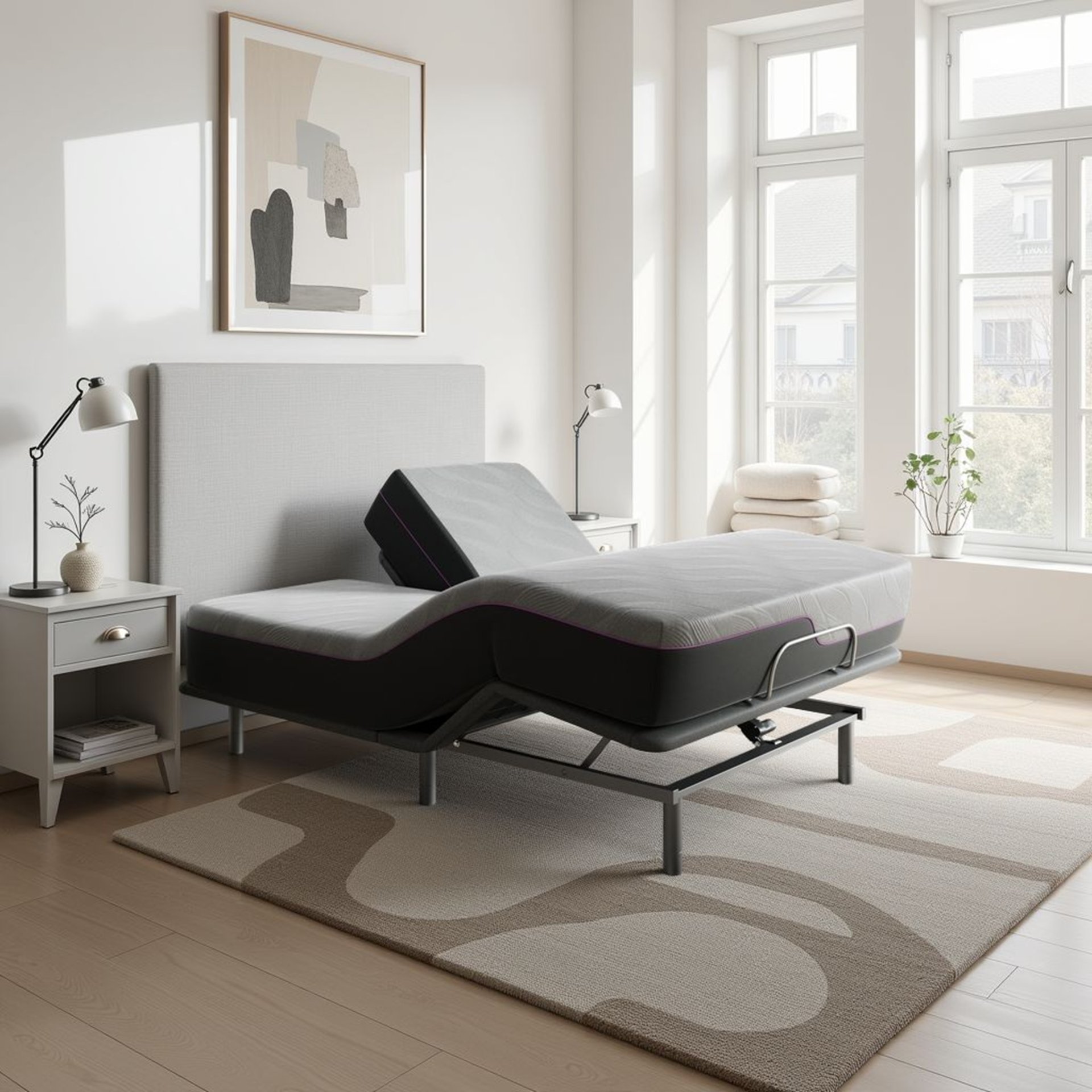 Queen Size Flex Head Quick Assembly Adjustable Bed Frame With Voice Activated Controls - Black - Image 3
