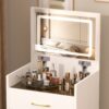 Compact 3 In 1 Vanity Desk With Open Top Mirror, Glass Desktop, 5 Height - White - Image 6