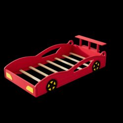 Wooden Race Car Bed, Car Shaped Platform Twin Bed With Wheels For Teens - Red / Yellow