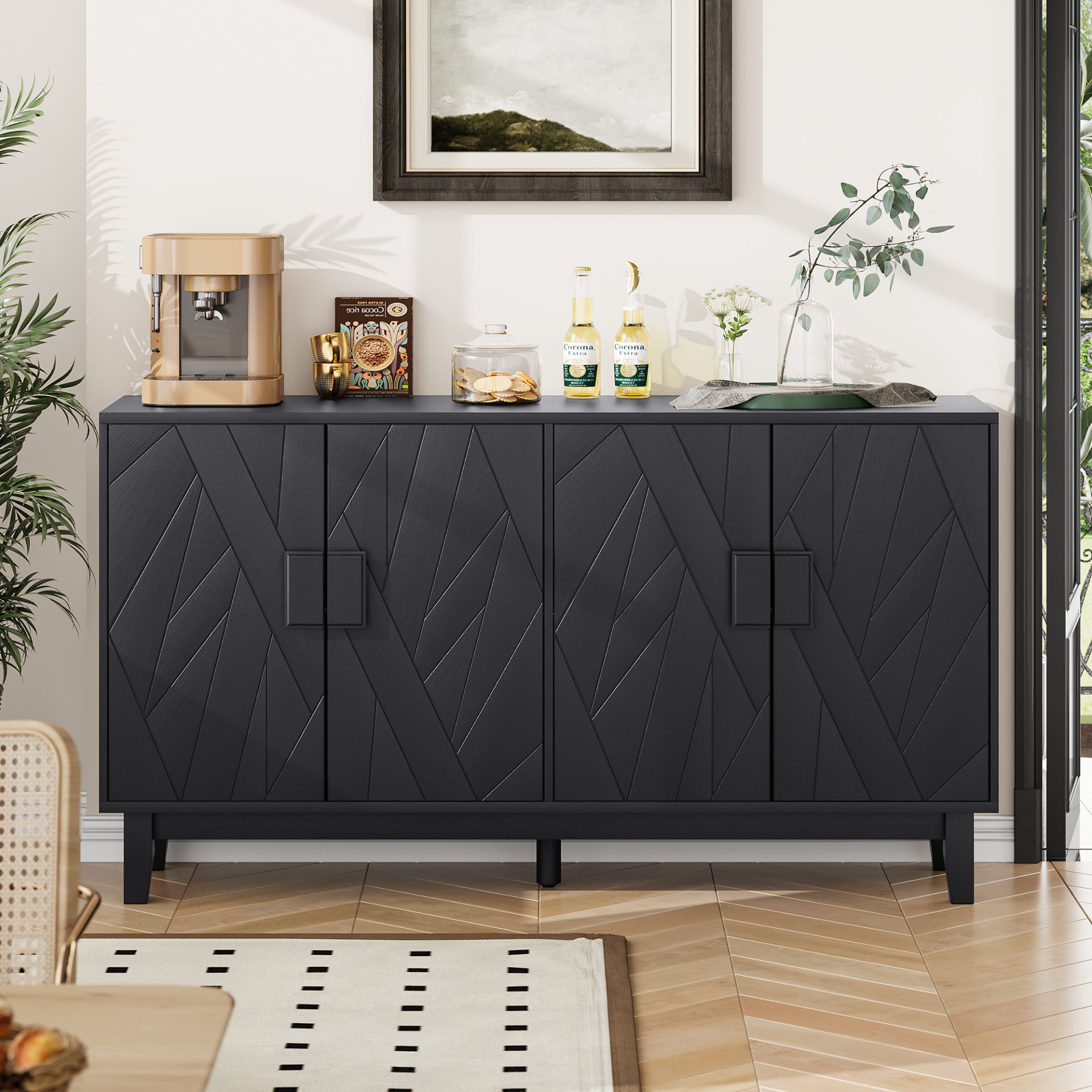Modern Style Buffet Cabinet, Storage Side Cabinet Buffet Cabinet, Medieval Modern Multifunctional Decorative Cabinet Suitable For Living Room, Dining Room, Entrance, Corridor, Kitchen - Black - Image 4