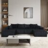 Modern 6 Piece Modular U Shaped Sectional Sofa With Chaise Lounge Corduroy - Black - Image 5