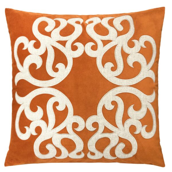 Dora - Vintage Vine Pillow Cover With Matching Back And Hidden Zipper - Orange