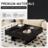 Mid Century Modern Coffee Table, Unique Square Wooden Coffee Table With 3 Drawers, Tempered Glass And Solid Wood Legs For Living Room - Black - Image 7