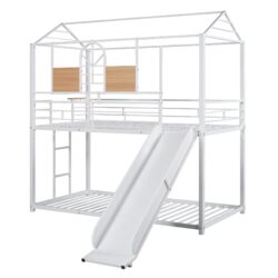 Twin Over Twin Bunk Bed, Housebed With Slide - White