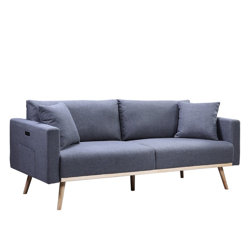 Easton - Linen Fabric Sofa, Loveseat Living Room With USB Charging Ports Pockets And Pillows (Set of 2) - Dark Gray - Image 2