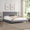 King Size Upholstered Platform Bed Frame With Button Tufted Linen Fabric Headboard, No Box Spring Needed, Wood Slat Support - Gray - Image 2