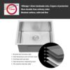 23" Undermount Kitchen Sink, 16 Gauge, 9" Deep Single Bowl - Brushed Nickel - Image 3