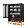 Modern Metal Shoe Cabinet With Double Sided Mesh Doors And Adjustable Partitions - Black - Image 14
