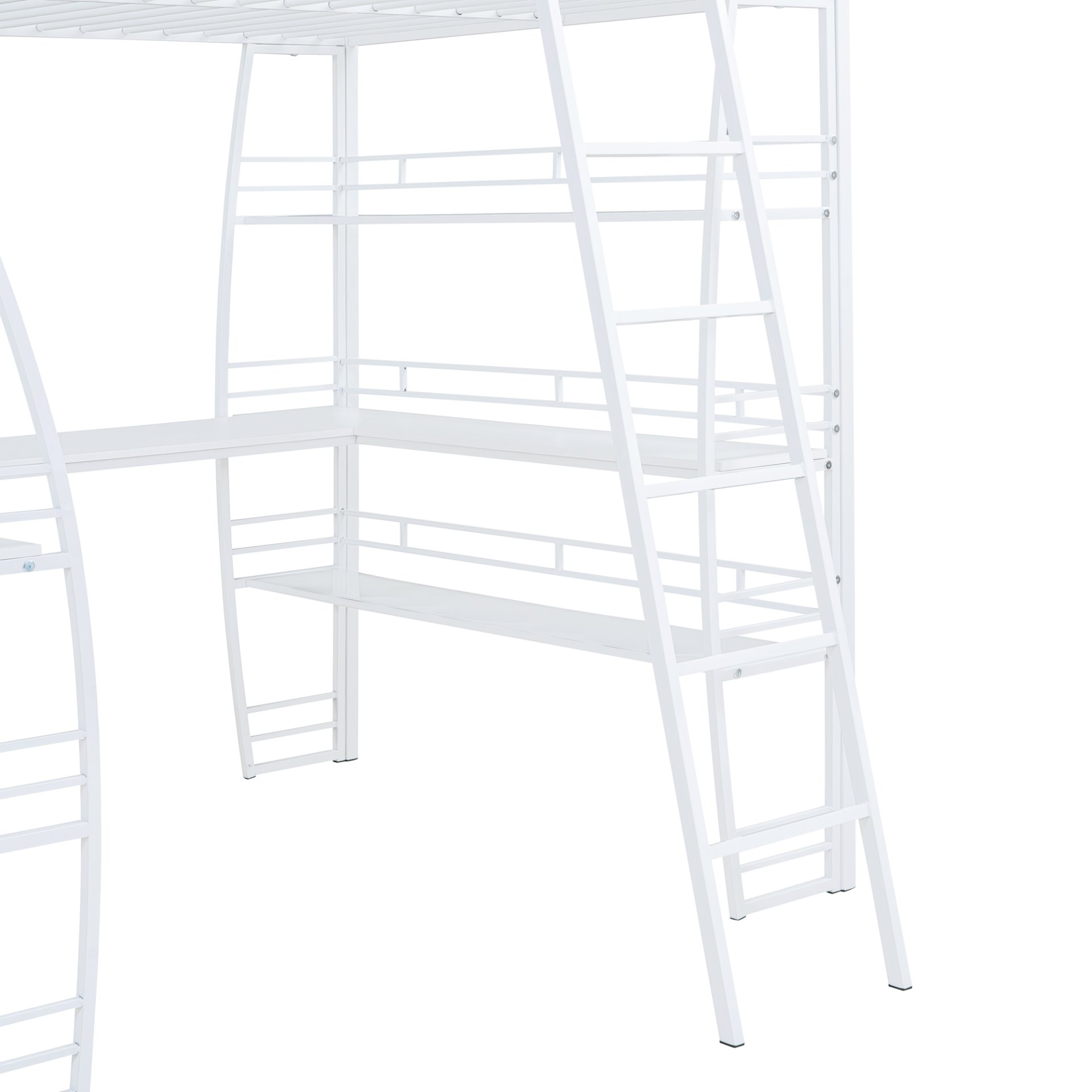 Full Size Loft Bed With 4 Layers Of Shelves And L-Shaped Desk, Stylish Frame With A Set Of Sockets, USB Ports And And Wireless Charging - White - Image 10