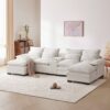 Modern U Shaped Sofa With Console, Cupholders And USB Ports, 6 Seat Upholstered Symmetrical Indoor Furniture, Sleeper Couch Set With Chaise - White - Image 14