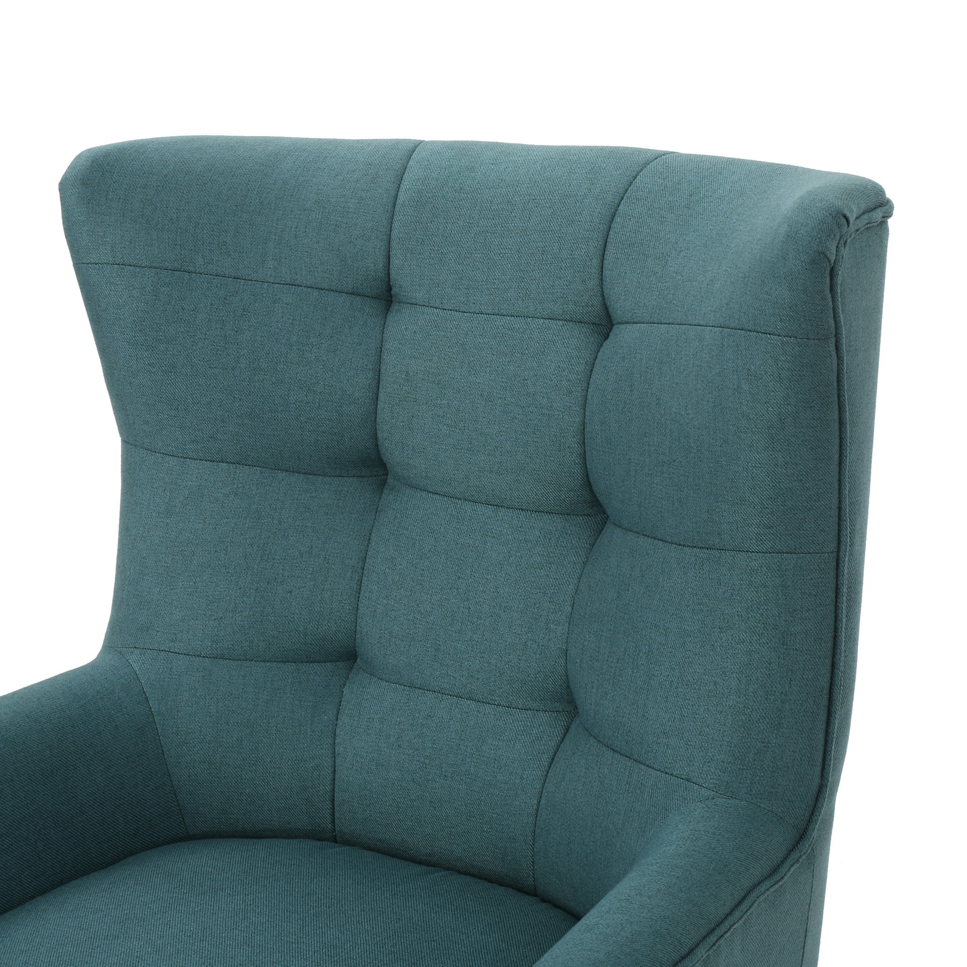 Mid Century Modern Club Chair With Tufted Back And Rubberwood Legs - Teal - Image 11
