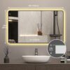 Modern Aluminum Frame Wall Mirror With Rounded Corners, Temperature Display, Tri Color Light, Defogging - Black - Image 6
