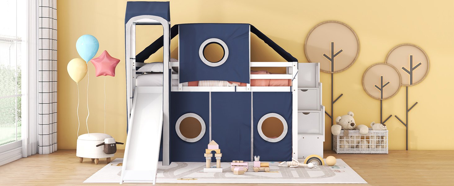 Full Size Loft Bed With Tent And Tower - Blue - Image 22