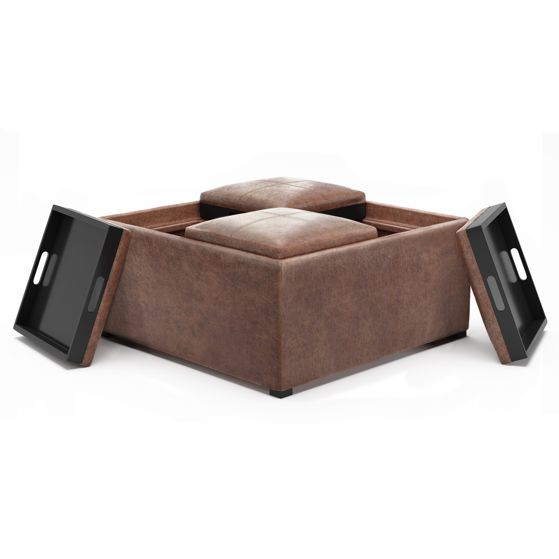 Avalon - Square Coffee Table Storage Ottoman - Distressed Umber Brown - Image 6