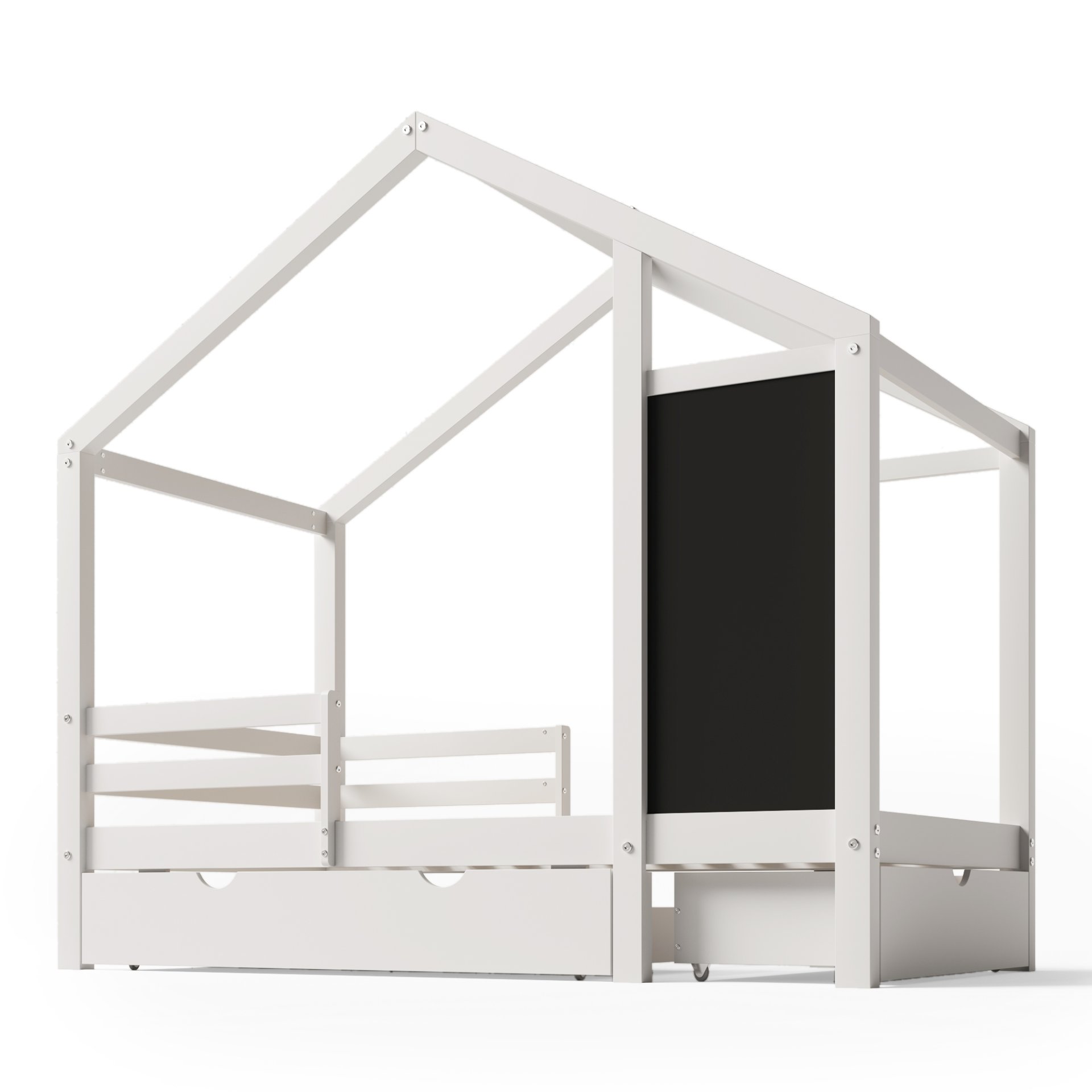 Twin House Bed With Blackboard And Drawers, 2 Assembly Options - White - Image 17